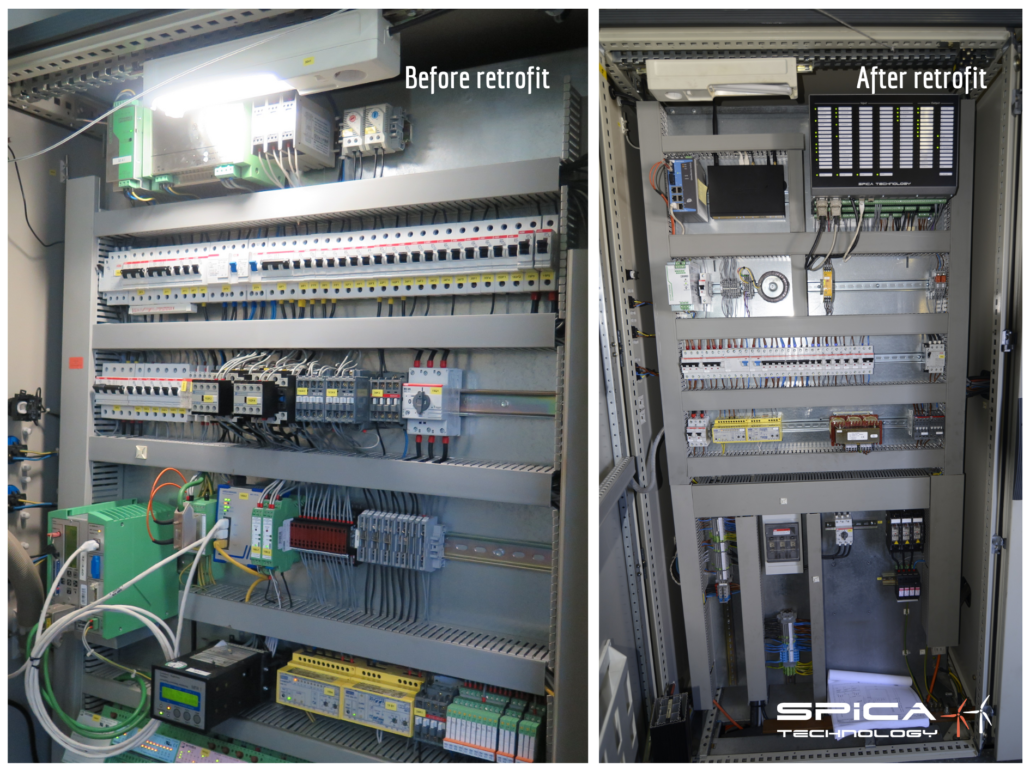 Before and after retrofit in wind turbine